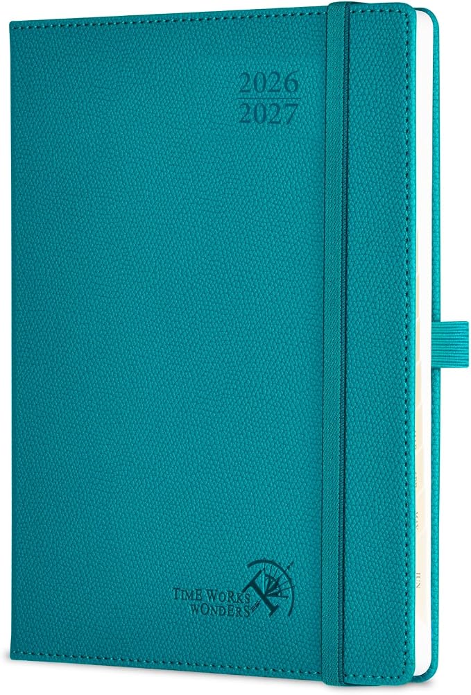 POPRUN Planner 2026-2027 (Size 6.75"x 8.75"), Academic Year Weekly Planner | Calendar Book Jul.2026 - Jun.2027, Appointment Book with Monthly Tabs, Leather Hardcover, Inner Pocket, 100GSM, Pacific Green