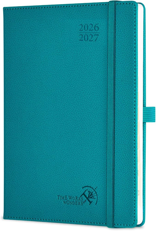 POPRUN Planner 2026-2027 (Size 6.75"x 8.75"), Academic Year Weekly Planner | Calendar Book Jul.2026 - Jun.2027, Appointment Book with Monthly Tabs, Leather Hardcover, Inner Pocket, 100GSM, Pacific Green
