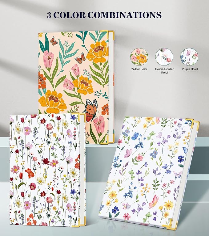 Lined Journal Notebook for Women, A5 Hardcover Leather Journaling Notebooks for Writing, 200 Pages Travel Journal, College Ruled Notebook for Work School, Note Taking 5.75'' X 8.38'' Garden Floral