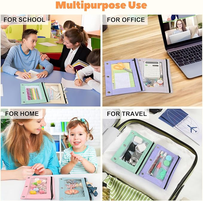 Lanpn Pencil Pouch for 3 Ring Binder 72 Pack, Pastel Binder Pen Bags Bulk with Zipper, Aesthetic 3 Holes Pencil Holder Organizer for Boy Girl Kids School Student, Reinforced Grommets & Clear Window