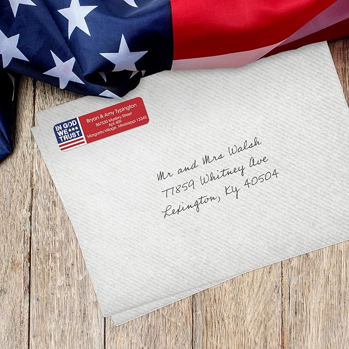 in God We Trust Rolled Address Labels/Roll of 250 Personalized Return Address Labels/Designer Return Address Stickers in Elegant Plastic Dispenser