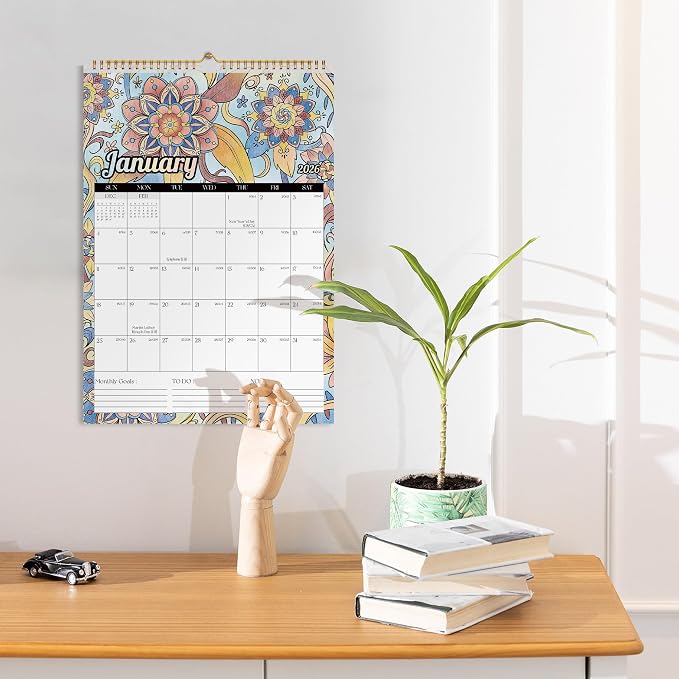 Ospelelf Wall Calendar 2026 - 2027 Hanging Coloring Calendar 12'' x 17'', Monthly Kids Calendars Planner with Plastic Cover, 18 Month Doodle Calendar for Family, Office, Use Jan 2026 - June 2027, Floral