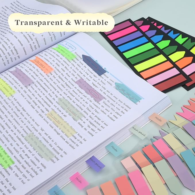 Temiary 1200 Pcs Transparent Sticky Index Tabs, Page Marker for Bible Study | Translucent Arrow Flag Tab Sticky Notes for Bookmarks Bible Tabs Notebook School Supplies