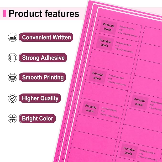 L LIKED 900 Fluorescent Pink Address Labels, 1" X 2-5/8" Neon Colored Labels Handwritten or Inkjet/Laser Print for Shipping Envelopes & Small Packages - 30 Sheets