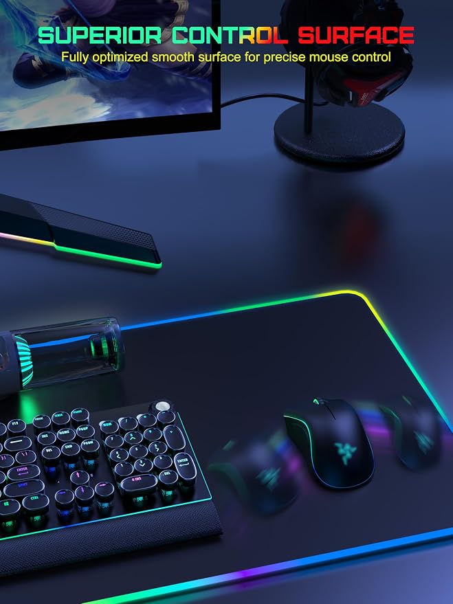 TopMade Wireless Charging RGB Mouse Pad, Waterproof Gaming Desk Pad with 4 Light Modes & 11 RGB Colors, Ultra-Smooth Surface, Non-Slip Base, 31.5"x15.75" XXL Large Desk Mat for MacBook, PC, Laptop