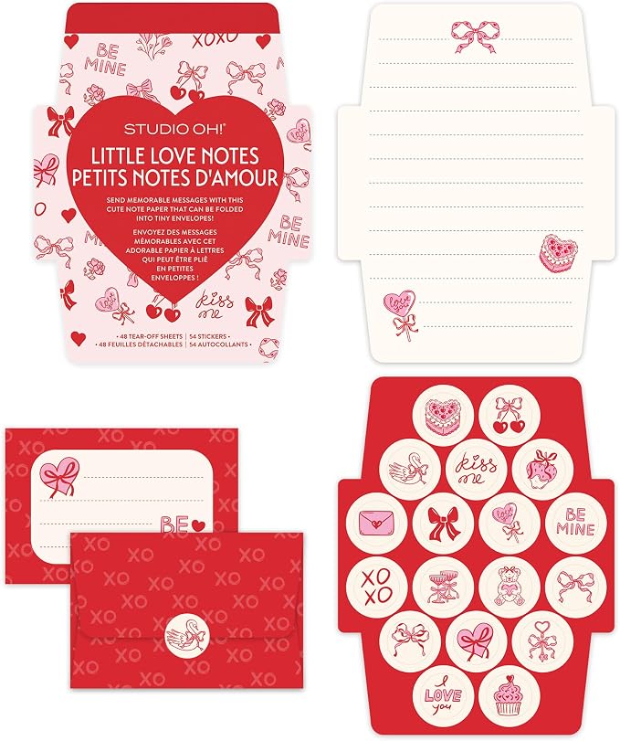 Blank Mini Note Cards with Sticker Seals, 48 Tear-Off Foldable Memos, Tiny Envelope Notes, 6 Designs, 54 Stickers for All Occasion, Thanks, Party Invitations, Be My Heart
