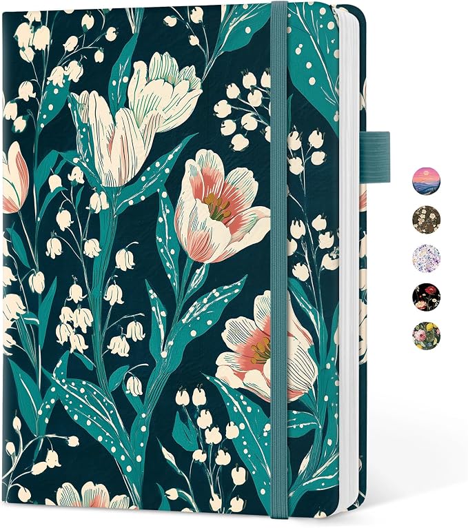Taja Aesthetic Lined Journal for Women, Pretty 6" x 8" Notebook for Work & Note with 160 College Ruled Pages, Hardcover Leather Notebook for Journaling, Note Taking, Bible Study, Tulip Meadow
