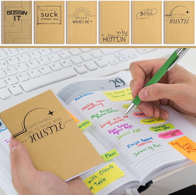 Geyee 24 Pcs Mini Motivational Pens Inspirational Notepads Bulk Appreciation Gifts Small Journals Funny Ballpoint Pen Set Prizes Men Women Office Travel Party Favors(Employee)