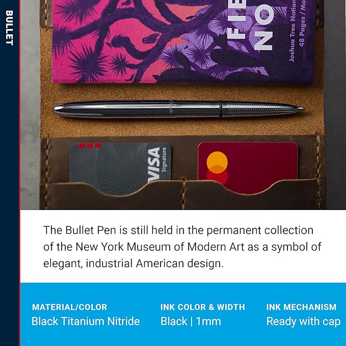 Fisher Space Pen Dark Matter Black Titanium Nitride Bullet Pen, Pressurized Ballpoint Pen, Compact Size, Writes Upside Down, Extreme Temperatures, Black Ink, Medium Point, Gift Box, Made in USA