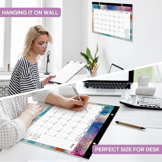 3 Pack of Desk Calendar 2026-2027, 18-Month Calendar Runs from July 2026 to December 2027, Large 17" x 12" Monthly Desktop & Wall Calendar for Home & Office - Gilded Elegance