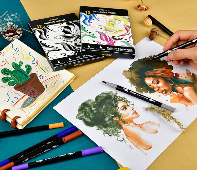 Drawing Pens - Brush Pens Markers for Art Drawing,Sketching | Dual Brush Markers Pens for Artists, Fine & Brush Markers for Art Drawing, Outlining, Manga, Calligraphy Pens