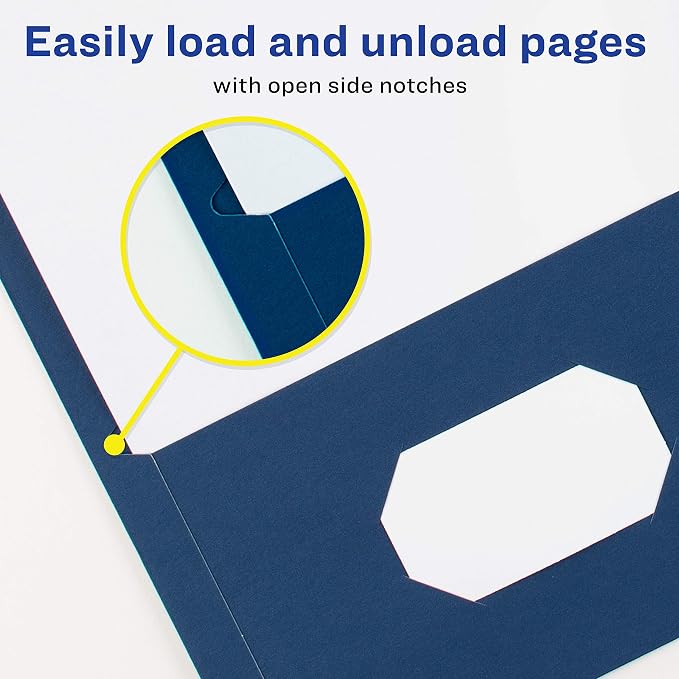 Avery Two Pocket Folders, Holds up to 40 Sheets, Business Card Slot, Ideal for Portfolios, Presentations and School, Dark Blue, 25 per Box, 125 Total (5 Packs of 47985)