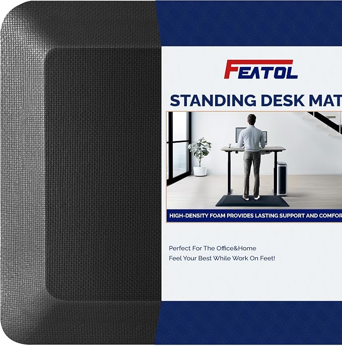 FEATOL Anti Fatigue Mat for Standing, 9/10 Extra Thick Ergonomic Standing Desk Mat, Comfort Memory Foam Standing Mat at Home,Office All Day (20" x 32", Black, 2PC)