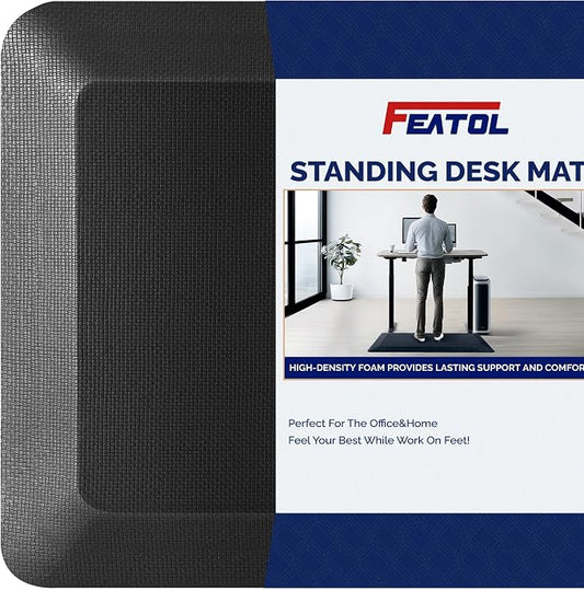 FEATOL Anti Fatigue Mat for Standing, 9/10 Extra Thick Ergonomic Standing Desk Mat, Comfort Memory Foam Standing Mat at Home,Office All Day (20" x 32", Black, 2PC)
