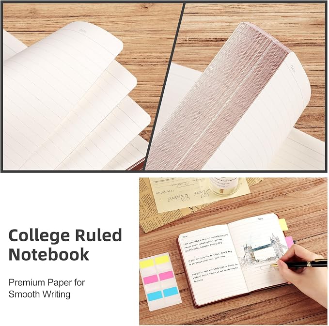 AHGXG Small Lined Pocket Notebook, 256 Numbered Pages, B6 (4.1'' X 5.7'') | College Ruled Mini Journal, Vintage Leather Softcover, 80gsm Paper, for Men Women Work Office School (Black)
