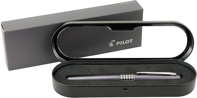 PILOT MR Retro Pop Collection Fountain Pen in Gift Box, Gray Barrel with Houndstooth Accent, Fine Point Stainless Steel Nib, Refillable Black Ink (91435)
