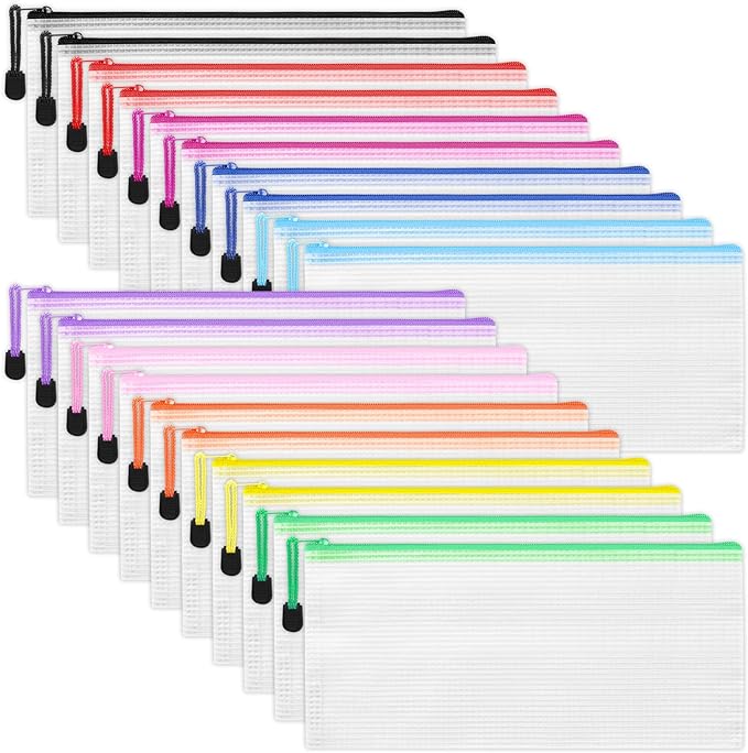 EOOUT Pencil Pouches 20pcs 9.5x4.5 Inches Small Mesh Zipper Pouch in 10 Colors for Travel Storage Cosmetics and Office Supplies Storage