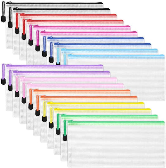 EOOUT Pencil Pouches 20pcs 9.5x4.5 Inches Small Mesh Zipper Pouch in 10 Colors for Travel Storage Cosmetics and Office Supplies Storage