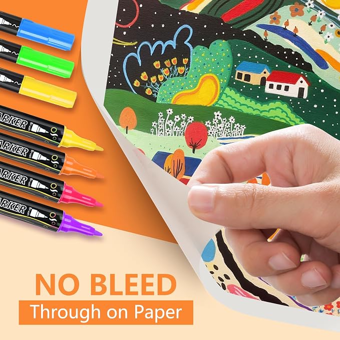 100-Pack Acrylic Paint Pens, Dual Tip with Brush & Fine, Carrying Case | 88 regular +12 metallic color, Ideal for rock, canvas, wood, fabric, Black Paper, Photo Album, Card Making, DIY Crafts