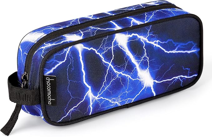 Choco Mocha Kids Pencil Case for Boys, Soft Zipper Pencil Pouch for Boys, Kids Pencil Case for School Lightning Pencil Bag for Toddler Boy, Blue