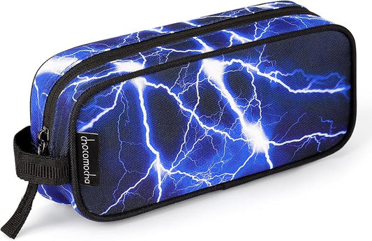 Choco Mocha Kids Pencil Case for Boys, Soft Zipper Pencil Pouch for Boys, Kids Pencil Case for School Lightning Pencil Bag for Toddler Boy, Blue