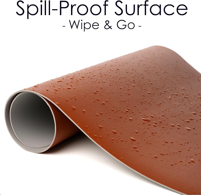 Leather Desk Pad Protector, Waterproof Mouse Pad, PU Desk Mat, Office Desk Cover, Desk Writing Mat for Office/Home/Work/Cubicle (Brown/Gray) 23.6x13.7 in