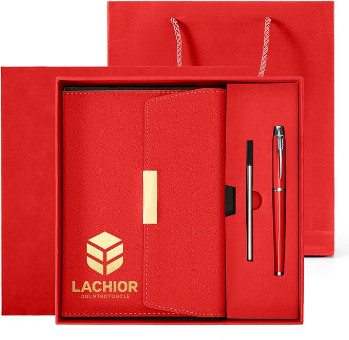 ENOMY Personalized Notebook Set with Pen & Gift Custom A5 Notebook with Magnetic Closure Personalized Journal for Writing Office Graduation Gifts Interviews Men Women, Red