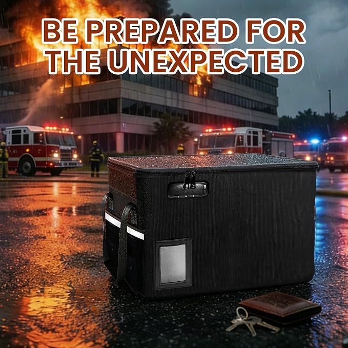 Large Fireproof Document File Organizer Box, 6400°F Fireproof Storage Filing Cabinet with Lock, Portable Office Safe Box for Hanging Letter/Legal Folder 16.1 x 12.9 x 11in (Black)
