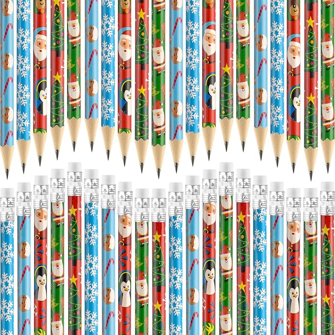 Zuazaor 250 Pieces Colorful Christmas Pencils with Eraser Wooden Pencils Snowman,Santa,Christmas Tree, Cand and Penguin Xmas Stationery for Christmas Holiday Office School Party Favors (250)