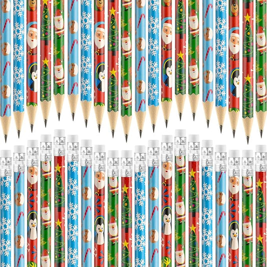 Zuazaor 250 Pieces Colorful Christmas Pencils with Eraser Wooden Pencils Snowman,Santa,Christmas Tree, Cand and Penguin Xmas Stationery for Christmas Holiday Office School Party Favors (250)