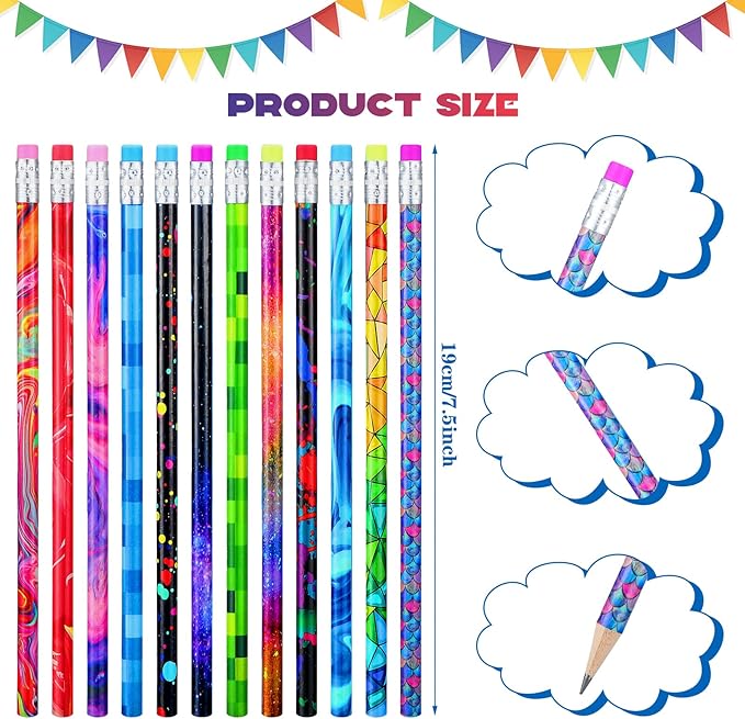 Chinco 100 Pcs Wooden Pencil with Eraser for Kids Colorful Pencils Bulk Writing Fun Assorted Novelty Kids Fun School Supplies for Classroom Gifts Teacher Student School Supplies (Classic Style)