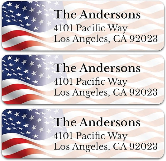 Personalized Patriotic Return Address Labels, Self-Adhesive Address Stickers on Sheets, 50-1000 Labels (Faded Flag)