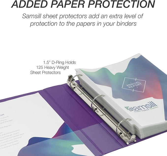 Samsill Durable 1.5 inch 3 Ring Binder, D Ring Binder, 100% Recycled Chipboard, Purple, 4 Pack