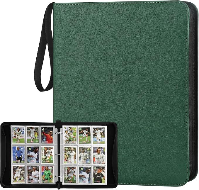 GERMUN 3 Ring 9 Pocket Zipper Card Binder, 720 Double Sided Standard PU Trading Card Album Folder for TCG & Sports Cards, Not Fit Top Loaders (dark green)