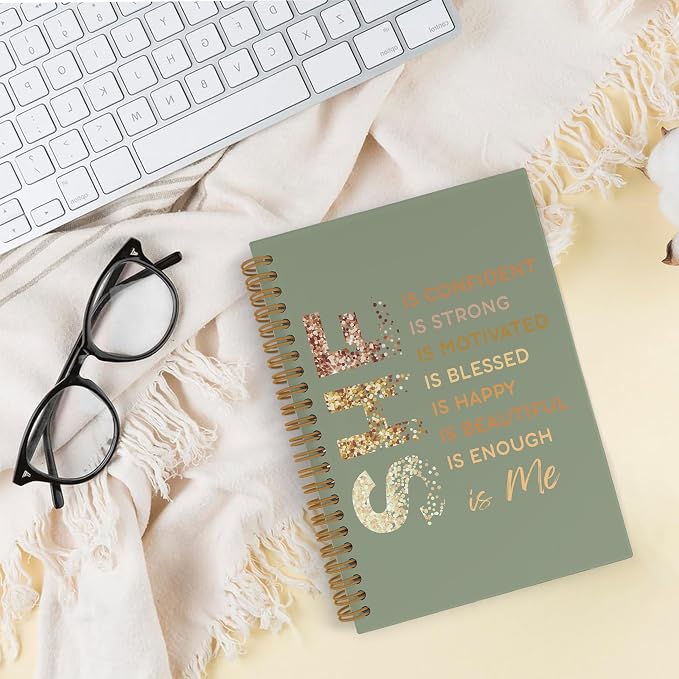 Self Care She Is Me Spiral Notebook, Sage Green Gold Inspirational Affirmations Journal Notebook, Self Love Notebooks for School Work, Positive Office Supplies Gifts for Women Girls, 5.5x8.3 Inch