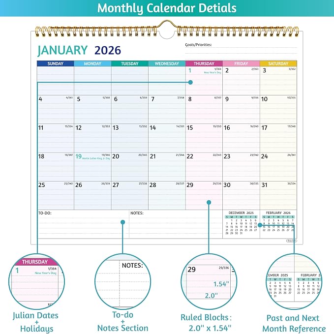 2026-2027 Wall Calendar - Run Now to Jun 2027, 14.57 x 11.42 In, 2026 Calendar, 18 Months Calendar 2026-2027, Monthly Calendar with Ruled Blocks, Thick Paper, Holidays, To-do ＆ Notes