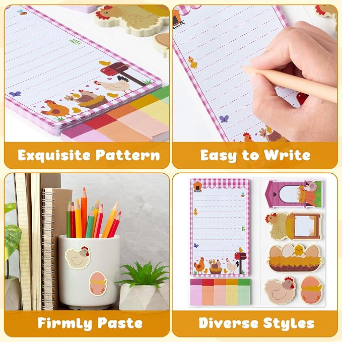 B1ykin Sticky Notes Set - 550 Sheets Memo Writing Pad Chicken Design | Self-Stick Notes Pages, Teacher Appreciation Gift, School Office Supplies, I Just Really Like Chicken Design