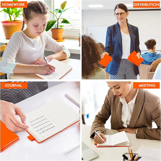 feela 15 Pack Pocket Small Notebooks Bulk, Mini Cute Notepads Hardcover College Ruled Lined Journals with Pen Holder for School Business Memos, with 15 Black Pens, 3.5”x 5.5”, A6, Orange