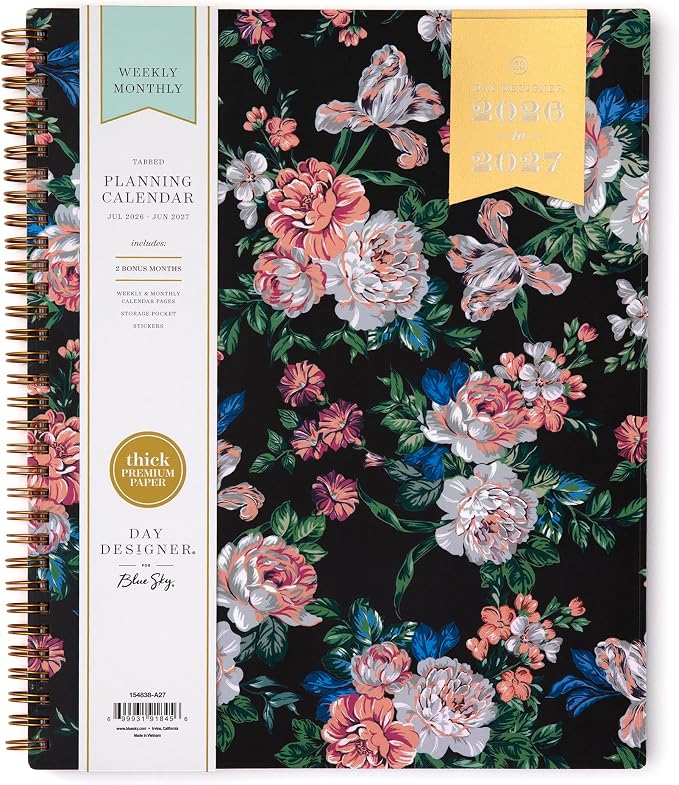 Blue Sky 2026-2027 Weekly & Monthly Academic Planner, 8.5"x11", Rose Garden | July 2026 - June 2027, Flexible Cover, Laminated Tabs, Storage Pocket, Stickers, Academic Year, Day Designer