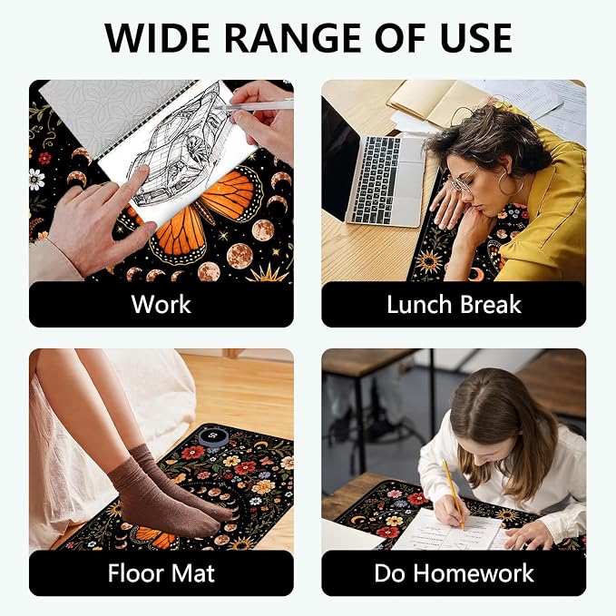 Large Heated Mouse Pad–31.5" x 13" Desk Mat for Office | 3 Adjustable Heat Levels,Auto Shut-Off After 3 Hours for Safety,Keeps Hands Warm While Working，Celestial Monarch Butterfly