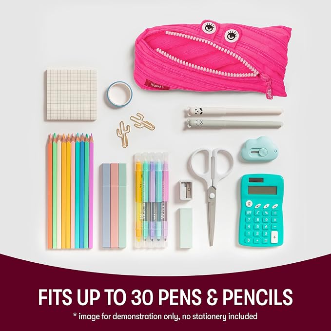 ZIPIT Monster Pencil Case for Girls, Cute Zipper Pouch for Kids Teens, Stationery Bag for School ,Pink