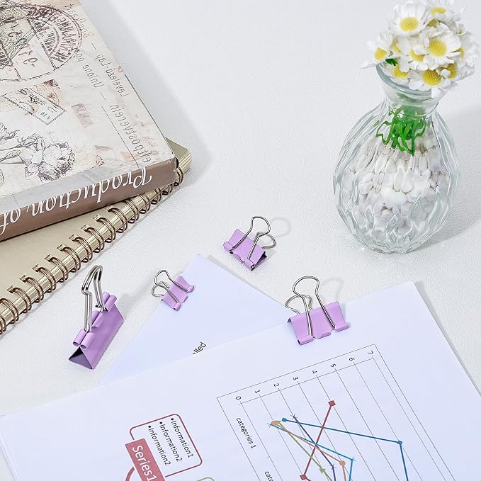 Temiary 188 Pcs Binder Clips with Container, Assorted 4 Sizes Clamp, Purple | 0.6 & 0.75 & 0.98 & 1.26 Inch Metal Binder Clip in One Pack, Paperwork Clamp Bulk for Office, Home, School
