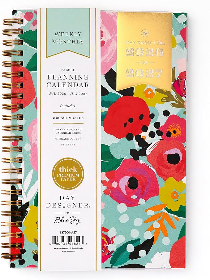 Blue Sky 2026-2027 Weekly & Monthly Academic Planner, 5"x8" | July 2026 - June 2027, Secret Garden Mint, Flexible Cover, Tabs, Storage Pocket, Stickers, Academic Year, Day Designer