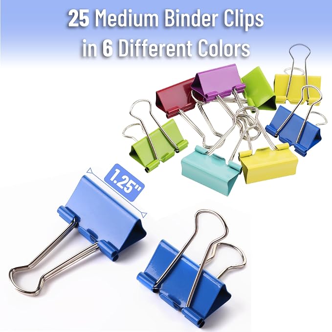 Mr. Pen- Binder Clips, 1.25 inch, 25 Pack | Colored Colored Binder Paper Clips Medium Size, Paper Clamps for Office Supplies, Home, School, Business, Document Organizing