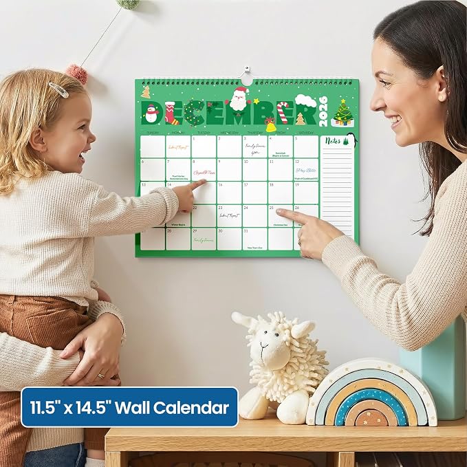 SUNEE 2026-2027 Calendar - 18 Months Wall Calendar Jul. 2026 - Dec. 2027, 14.5"x11.5" Big Grid Hanging Calendar with Note for Organizing & Planning, Cute