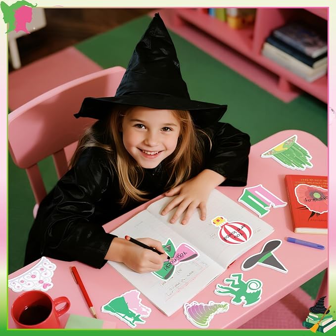 AgincBerry Princess Witch Sticky Notes - 30PCS Pink and Green Witch Musical Self-Stick Note Back to School Stationery Gift, Magic Princess Writing Sticky Notepad for Office Party Goodie Bag Fillers