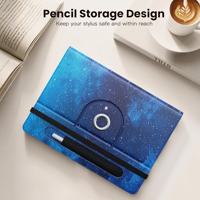 MoKo for Universal 11 inch Android Tablet Case with Pen Holder, Blue Starry | Fits All 9.6-11 inch Tablets, Slim 360 Degree Rotating Cover, Multi-Angle Stand, Front Pocket, No fit iPad/NO back opening