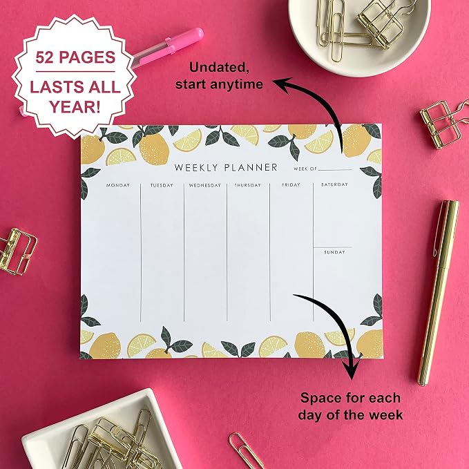 Weekly Planner 9 x 7, Productivity Planner for Goals & To-Do Lists | 52 Undated Tear-Off Sheets for To Do List, Goals, Priorities, Notes, Appointments, Planning Notebook for Work, School & Home