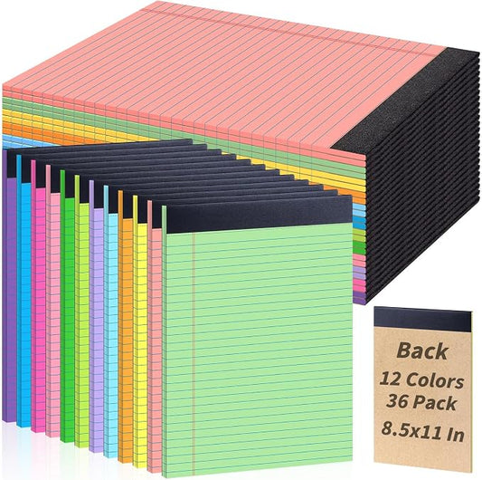 Oleitodh 36 Pack Legal Pads 8.5 x 11 Wide Ruled Colored Note Pads | 30 Sheets Per Pad, Micro-Perforated, 80 GSM Paper, Smooth Writing, School, Office, Home, Meetings, Note Taking