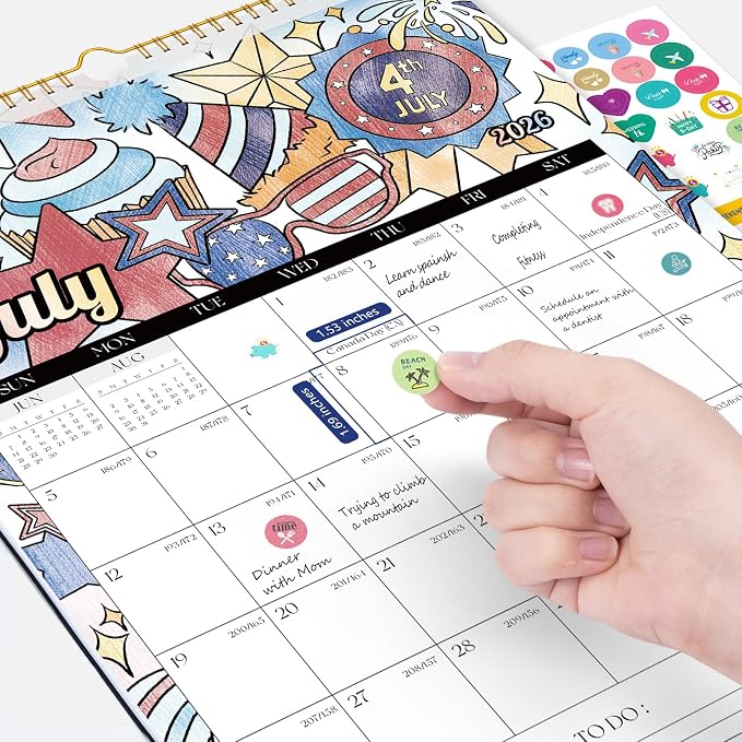 Ospelelf Wall Calendar 2026-2027, 12'' x 17'' Coloring Calendar with Plastic Cover, 18 Months Calendar for Girls, Kids and Family, Use Jan 2026 - June 2027, Season
